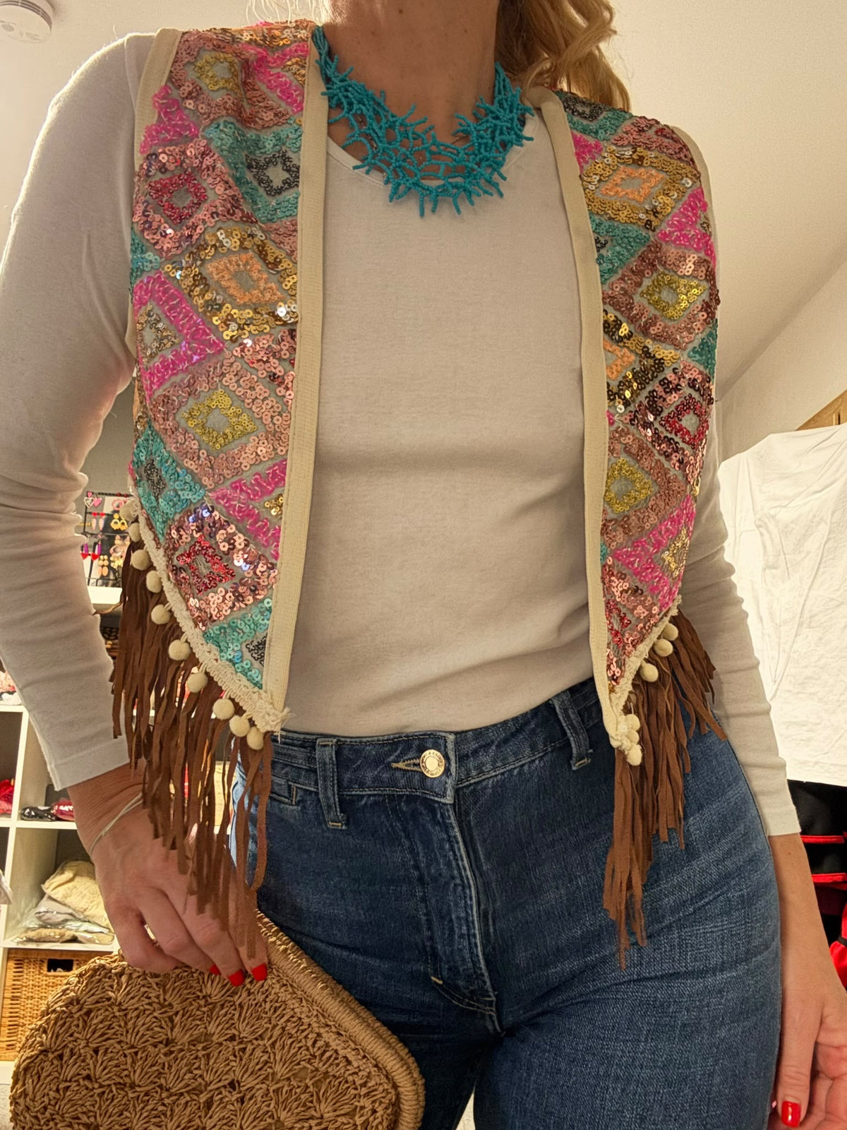 Boho-Weste „Gala“ – Pailletten & Fransen