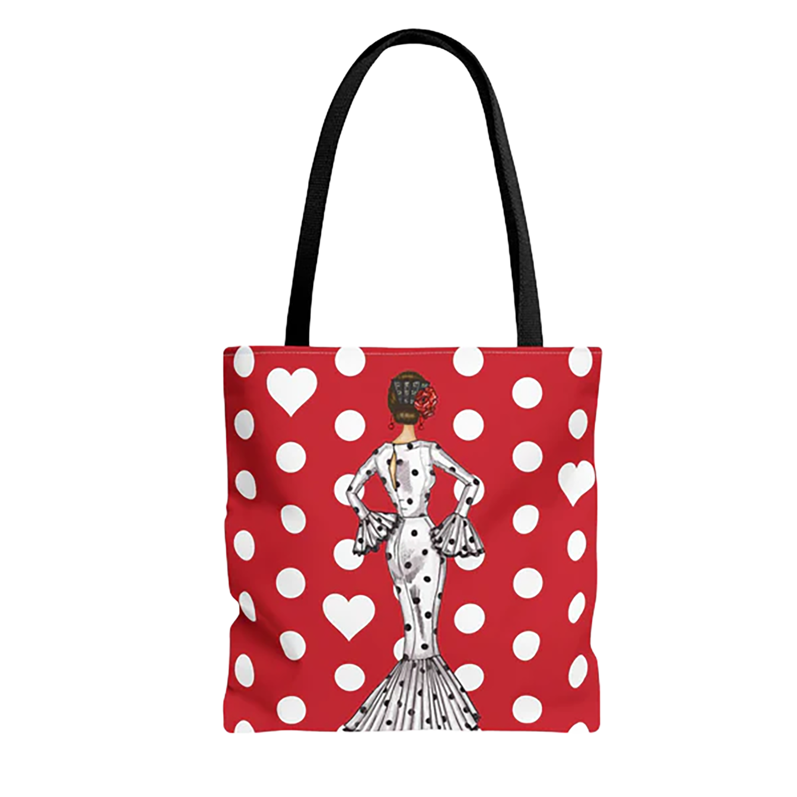 Bolsa Tote Málaga Diseño Flamenca María Blanco con Fondo Rojo