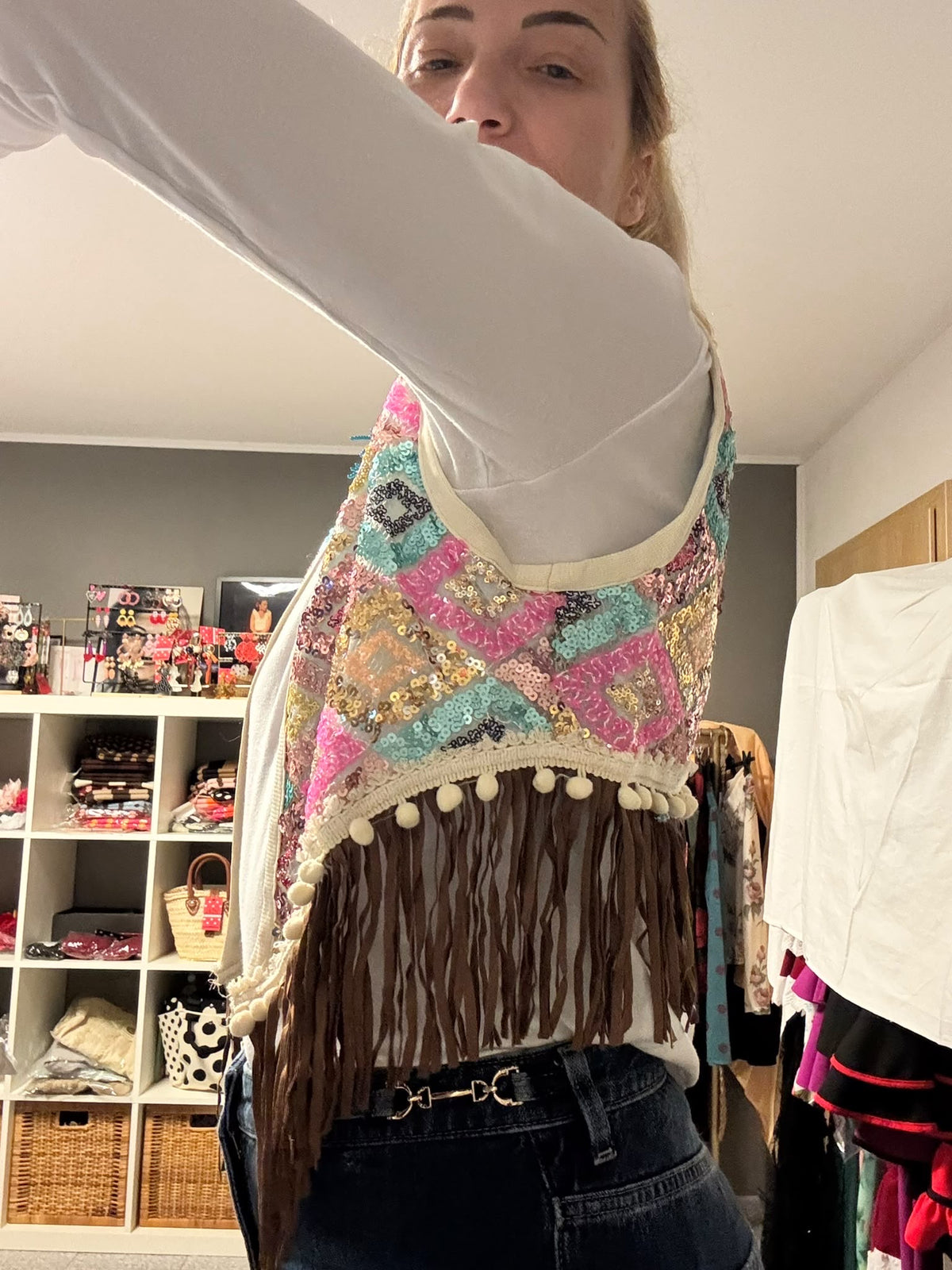 Boho-Weste „Gala“ – Pailletten & Fransen