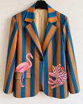Blazer „Wild Flamingo“ – Blau & Cognac gestreift